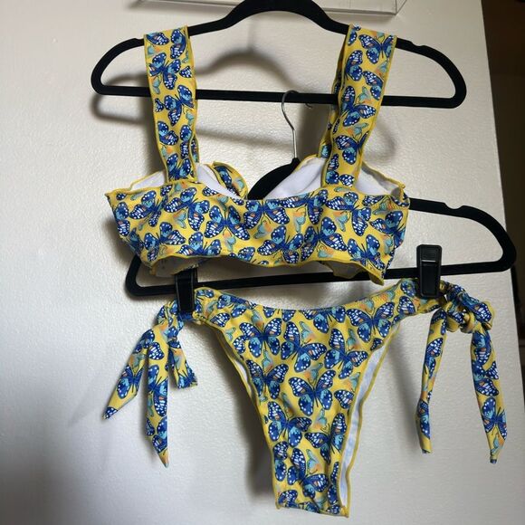 Butterfly Swim Suit / Bikini Set size Medium Yellow Blue Tie Beachwear - Picture 3 of 3